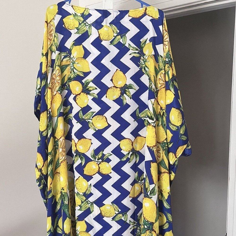BLUE WHITE CHEVRON CITRUS LEMON THEMED KAFTAN ANTICA SARTORIA BY GIACOMO CINQUE